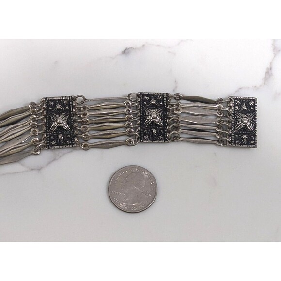 Vintage Hecho En Mexico Antiqued Look Silver Tone Link Bracelet 7.25" - Picture 10 of 10